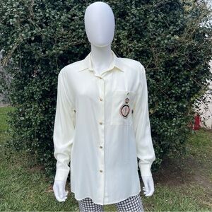 NWT Old Stock JM By Shelli Segal Winter White Crest LS Button Down Shirt
